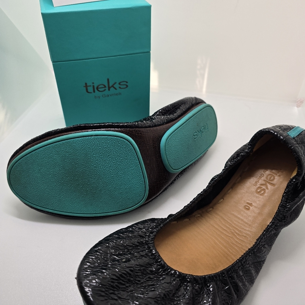 Tieks by Gavrieli Womens Sz. 10 Obsidian Black Croc Patent Foldable Ballet Flat